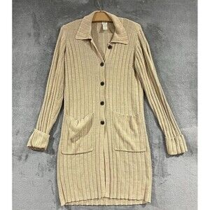 Vintage 90s J Jill Linen Blend Long Cardigan Ribbed Knit Coatigan Sweater Sz S